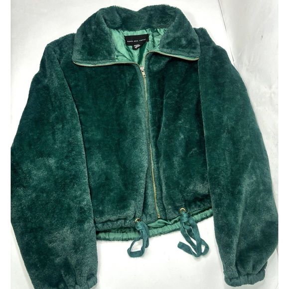 Victoria Secret Faux Fur Jacket Know One Cares Emerald Green Full Zipper - Picture 5 of 8